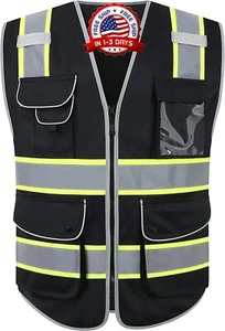 LA MEJOR Chalecos Reflectantes De Trabajo Seguridad Para Hombre Mujer Work Vest - Picture 1 of 8