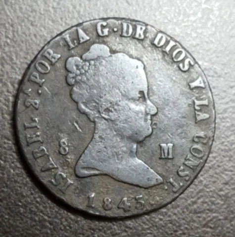 1843 Spain 8 Maravedis Old 1800's Coin ISABEL II KM 531.3 Cover