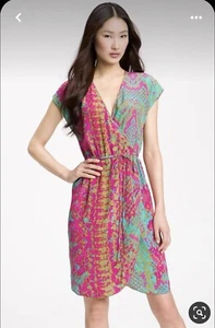 Presley Skye 100% Seide Kleid Schlangenmuster Crêpe de Chine Faux Wickel Gr. Medium - Bild 1 von 13