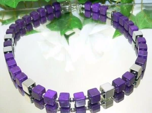 Würfelkette Halskette  Cube Hämatit silber Howlith lila aubergine 456r - Bild 1 von 6