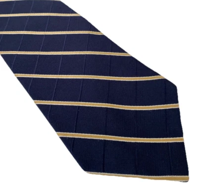 Corbata Nautica Azul Marino y Dorado Rayas Clásica Texturizada Seda Cuello EE. UU. Foto 1 de 4