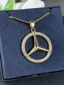 3CT Round Lab Created Moissanite Men's Circle Pendant 14K Yellow Gold Finish 925 - Picture 1 of 3