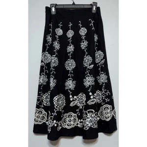 Y2K Black & White Floral Midi Skirt Size 0 Boho Cottagecore Whimsigoth Romantic - Picture 1 of 5
