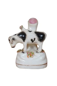 Antique 19th Century Petite Staffordshire Cow Spill Vase Flatback Figurine 4" - Picture 1 of 11