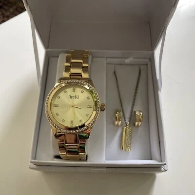Gold Plated Watch, Earrings, & Necklace with Zirconia by Firetti - Bild 1 von 4