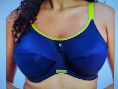 Nuevo con etiquetas Sujetador deportivo Elomi Energise J-Hook con aros EL8041 azul con ribete de lima 42 D Foto 1 de 4