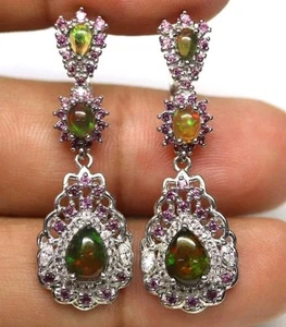 925Silber OHRRINGE HÄNGER Echte Edelsteine Opal, Rhodolith 14k Weißvergoldung... - Bild 1 von 4