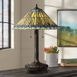 Tiffany Style Table Lamp Antique Bronze Stained Glass for Living Room Bedroom - Picture 1 of 6
