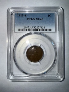 1911-S Lincoln Wheat Cent Penny PCGS XF45 - Picture 1 of 2