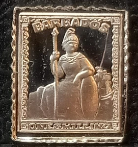 Sterling Silver Miniature Silver Bar Barbados Postage Stamp - Picture 1 of 3
