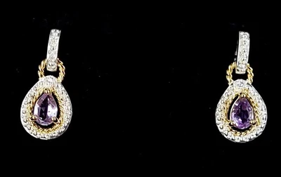 Oro Vintage Argento Ametista Pendenti Lacrima a Forma Di Post Retro Orecchini - Immagine 1 di 4