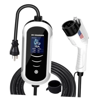 Cargador EV de nivel 1 y 2, carga rápida de 16A 110V-240V con cable de plateado Foto 1 de 4