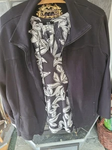 Schwarze Sweatjacke mit Kragen, Gr. SL = 48, 100 % Baumwolle - Bild 1 von 2
