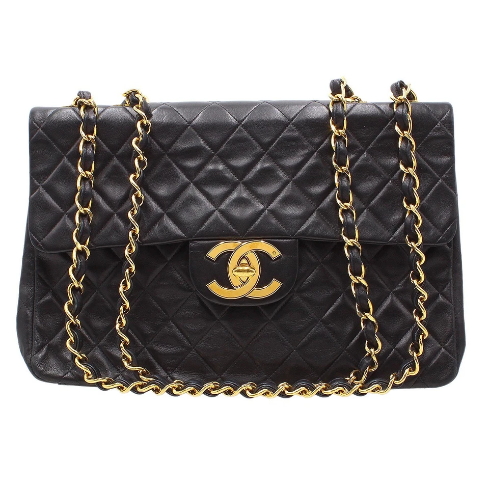 CHANEL Lambskin Jumbo XL Quilted Single Flap Turnlock Chain Shoulder Bag G2837 - Image 1 of 4