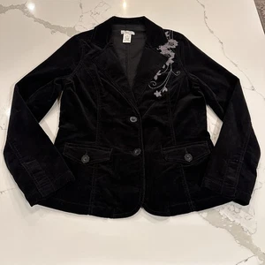 Blazer Vertigo Paris Negro Terciopelo Pana Bordado Talla L Boho Western Y2K Años 90 - Imagen 1 de 9