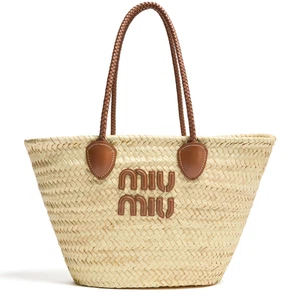 MIU MIU Natural/Cognac Straw Tote Bag New & Authentic - Picture 1 of 4