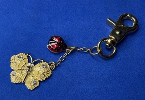 Joan Rivers Enameled Ladybug & Butterfly Enameled w/Jewels Key Chain/Purse Charm - Picture 1 of 2
