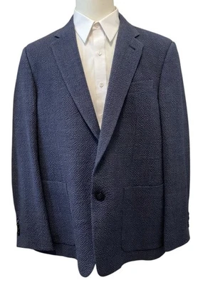 GIORGIO ARMANI SOFT 58R Virgin Wool Tweed Textured Nubby Blue Lined Blazer Italy - Image 1 of 4
