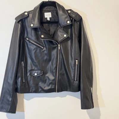 Nine West 女式黑色皮革长袖全拉链摩托车夹克尺寸 2XL — 第 1/4 张图片