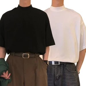 Mens Half Turtleneck Short Sleeve Pullover Casual Tops for Spring and Summer - Picture 1 of 36