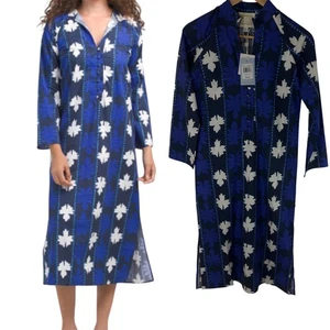 Neu Sail to Sable Damen-Kaftan-Kleid mit Knopfleiste XXS marineblau Blätterdruck Freizeit - Bild 1 von 14