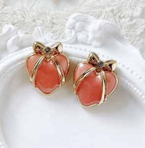 5pcs 23x19mm Gold pink heart ribbon bow metal clothing shank buttons sewing B - Picture 1 of 4