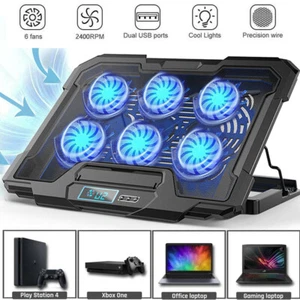 11-18 inch Laptop Cooling Pad 6/5/4 Fans Gaming Notebook Cooler LED Fan Dual USB - Picture 1 of 16