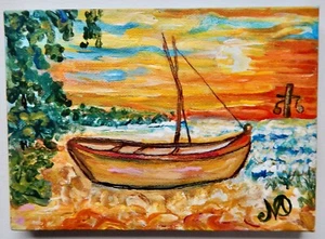 Original Acrylic Painting on 5"x7" Canvas Called "Sunset" by Marilyn Oliveri - Picture 1 of 2