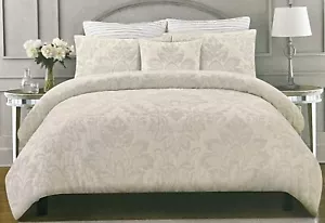 TAHARI BEIGE SILBER DAMAST GEWEBTER JACQUARD MIT LUREX KING/GROSS BETTWÄSCHESET MIT BETTBEZÜGEN - Bild 1 von 3
