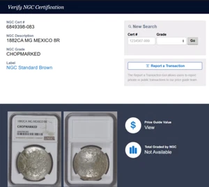 Mexico 1882 CA MG Silver 8 Reales Many Chopmark NGC Certified Cupped - NGC Error - Picture 1 of 5