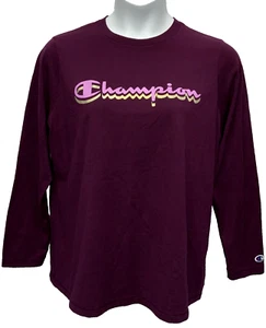Champion Womens Size 2X Pullover Long Sleeve Graphic Logo T-Shirt Solid Burgundy - Picture 1 of 8