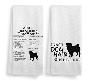 Pug House Rules Towel Dog Kitchen Towels Pug Dog Kitchen Towels and Dishcloth... - Picture 1 of 7