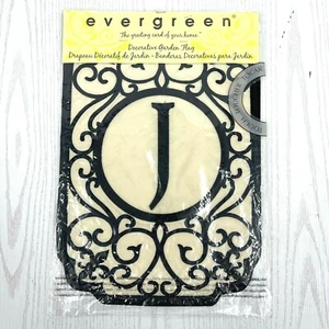 Garden Flag "J" Filigree Monogram 18x12 Black Embroidered on Cream 2-Side Satin - Picture 1 of 5
