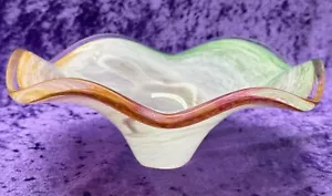 Murano Glassware Crystal Pastel Rainbow Swirl Art Glass Bowl 10.5” - Picture 1 of 8