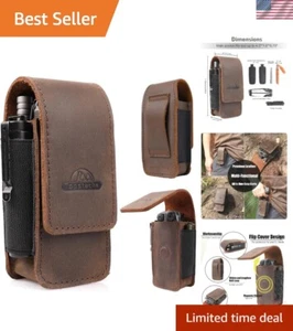 Stylish Dark Brown Leather Multitool Holster - Magnetic Belt Pouch for EDC Gear - Picture 1 of 7