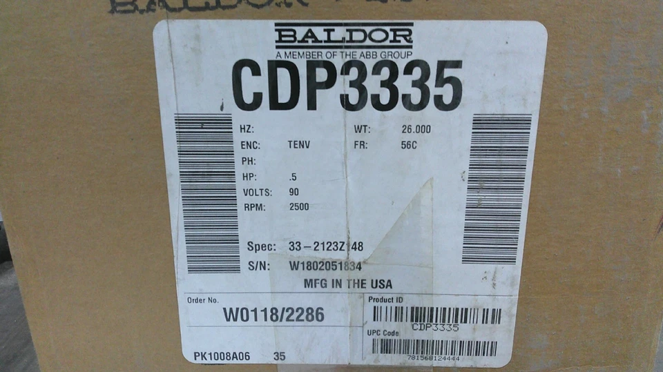Baldor CDP3335 Direct Current Industrial Motor 56c 1/2hp 2500rpm 90v DC 0.5HP - Image 1 of 1