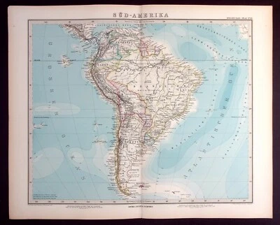 AMÉRICA DEL SUR, BRASIL, CHILE, ARGENTINA, PERÚ mapa antiguo original, Stieler 1889 Foto 1 de 4