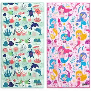 Kids Beach Towels 2 Pack 60''x30'' Quick Dry Sand Free Compact Lightweight Ab... - Picture 1 of 9