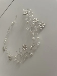 Brautschmuck Haarschmuck Tiara Diadem Blumenkranz Haarteil silber - Bild 1 von 2