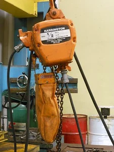 (#573) Harrington 1/2 ton Hoist ES3B-822 w/chain bag & PB, 3 phase,10' lift  - Picture 1 of 2