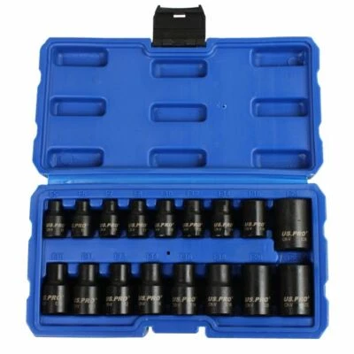 US PRO Tools 17pc 3/8" & 1/2" dr IMPACT FEMALE E-Torx Socket Set E5 to E24 3420 - Image 1 of 4