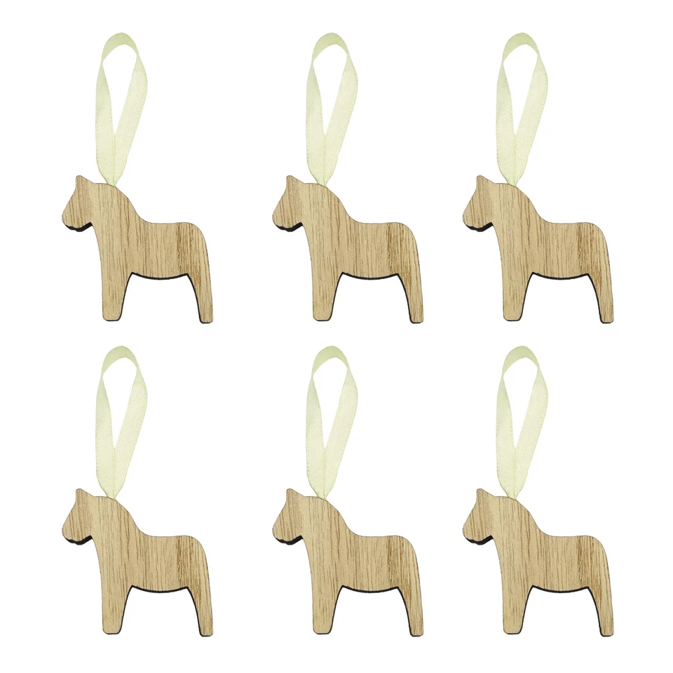 6 Holz Pferde zum Aufhängen Baum Geschenk Anhänger DIY für Weihnachten Deko - Bild 1 von 1