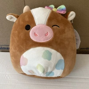 Squishmallows 7.5” Griella Cow Brown Rainbow Spots & Bow Plush Squishmallow - Picture 1 of 9