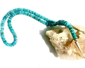Vtg Turquoise Heishi Bead Necklace & Sterling Silver Clasp Native American 26” - Picture 1 of 4