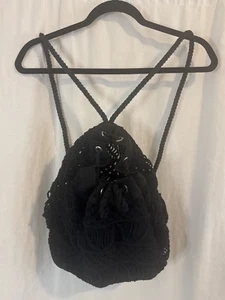 Zaino borsa vintage anni 90 nero maglia uncinetto - Foto 1 di 9