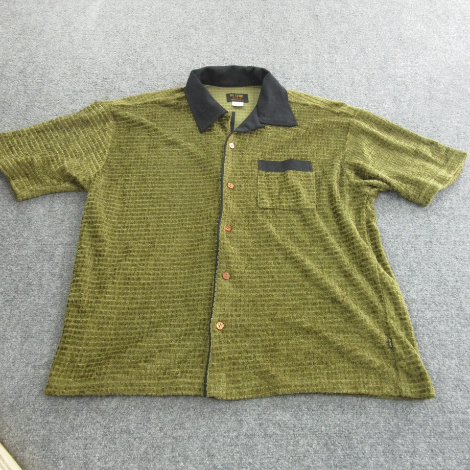 BC Ethic Shirt Mens Large Green Black Velour Camp Collar Button Up Made USA - Image 1 of 4