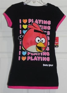 NWT - Girl's "I Love Playing" Angry Birds T-Shirt - Black - Sz S - Picture 1 of 1