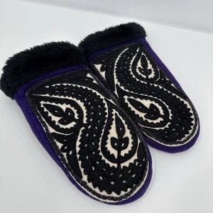 Lanya Gay Ellis Vintage Wool Mittens Women’s Size M Purple & Black  - Picture 1 of 9