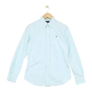 Ralph Lauren Striped Shirt Womens Size M Blue Custom Fit Casual Button-Up - Picture 1 of 15