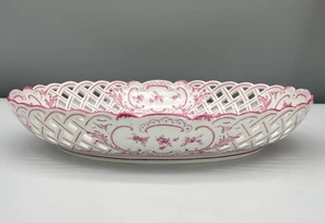 Meissen SCATTERED PINK FLOWERS Reticulated Lace Pierced OVAL BASKET BOWL Antique - Picture 1 of 24